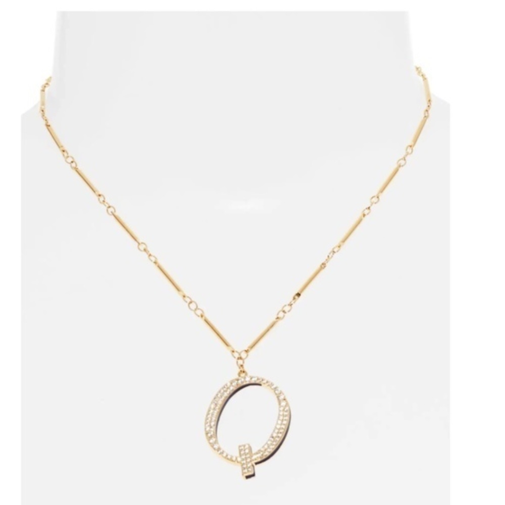 NWT Nordstrom Cubic Zirconia Initial Pendant Necklace in Q-Navy -Gold